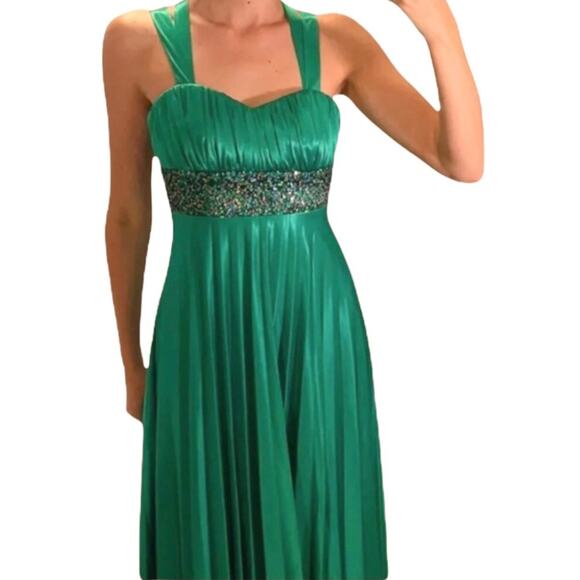 My Michelle Green Satin Sequin Evening St. Patrick's Day Prom Dress Size S/XS - Picture 1 of 15